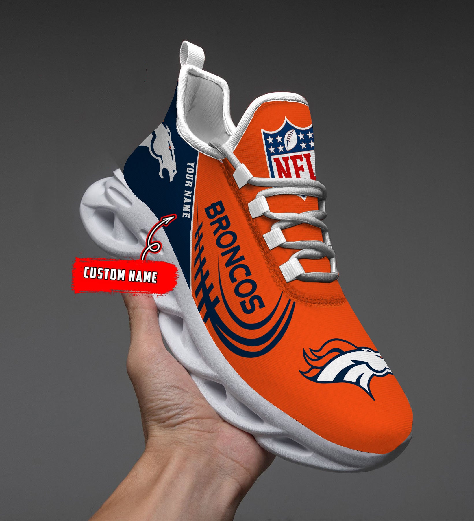 Personalized Denver Broncos NFL Max Soul Shoes Sneakers for Men And Women – NFL Football Fan Shoes, Team Sneakers