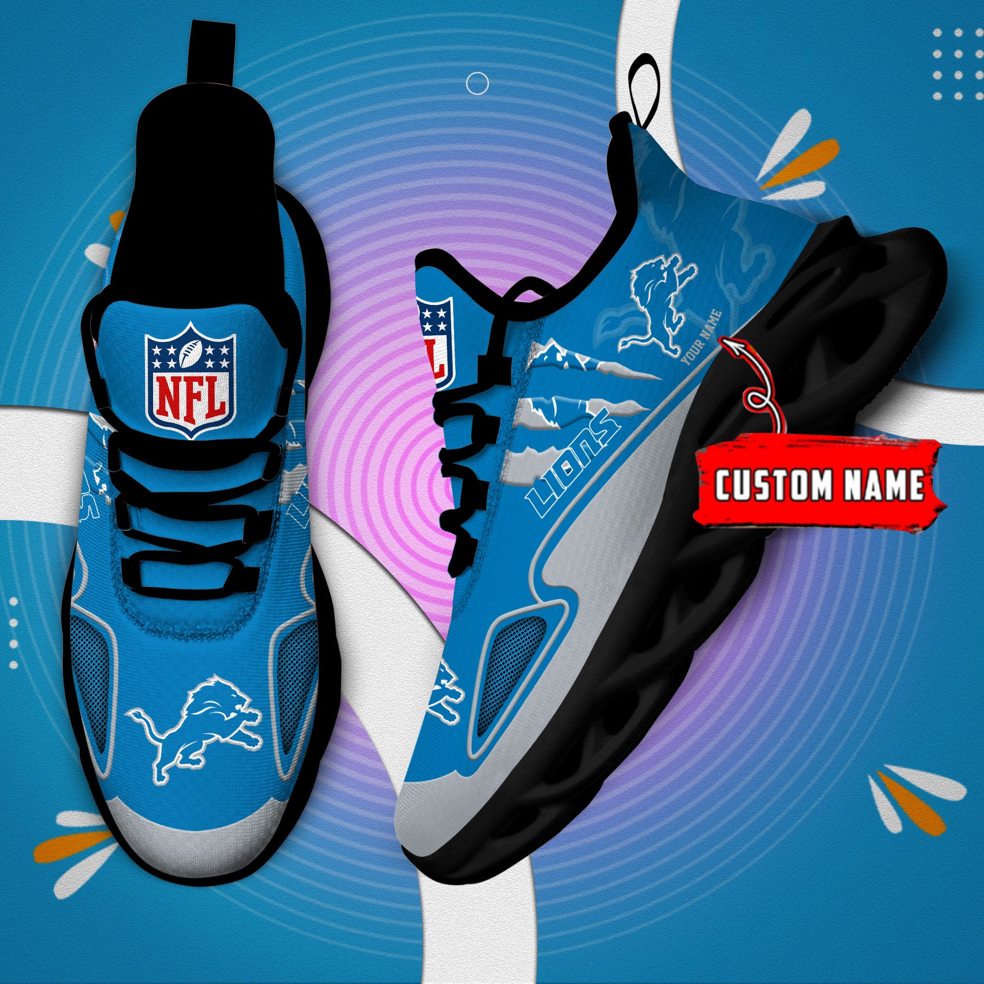 Personalized Detroit Lions Max Soul Shoes Sneakers for Men And Women – NFL Football Fan Shoes, Team Sneakers - Image 3