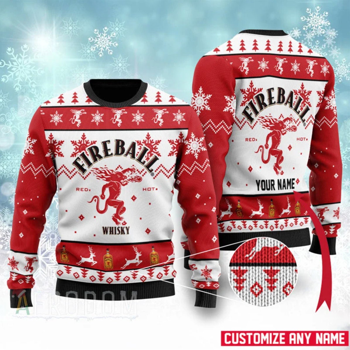 Personalized Fireball Christmas Sweater Knitted Ugly Christmas Sweater