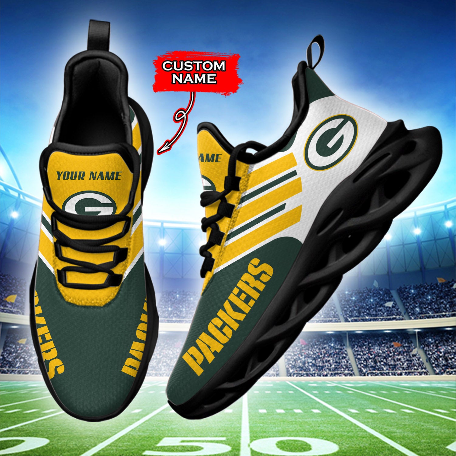 Personalized Green Bay Packers NFL Max Soul Shoes Sneakers for Men And Women – NFL Football Fan Shoes, Team Sneakers - Image 3