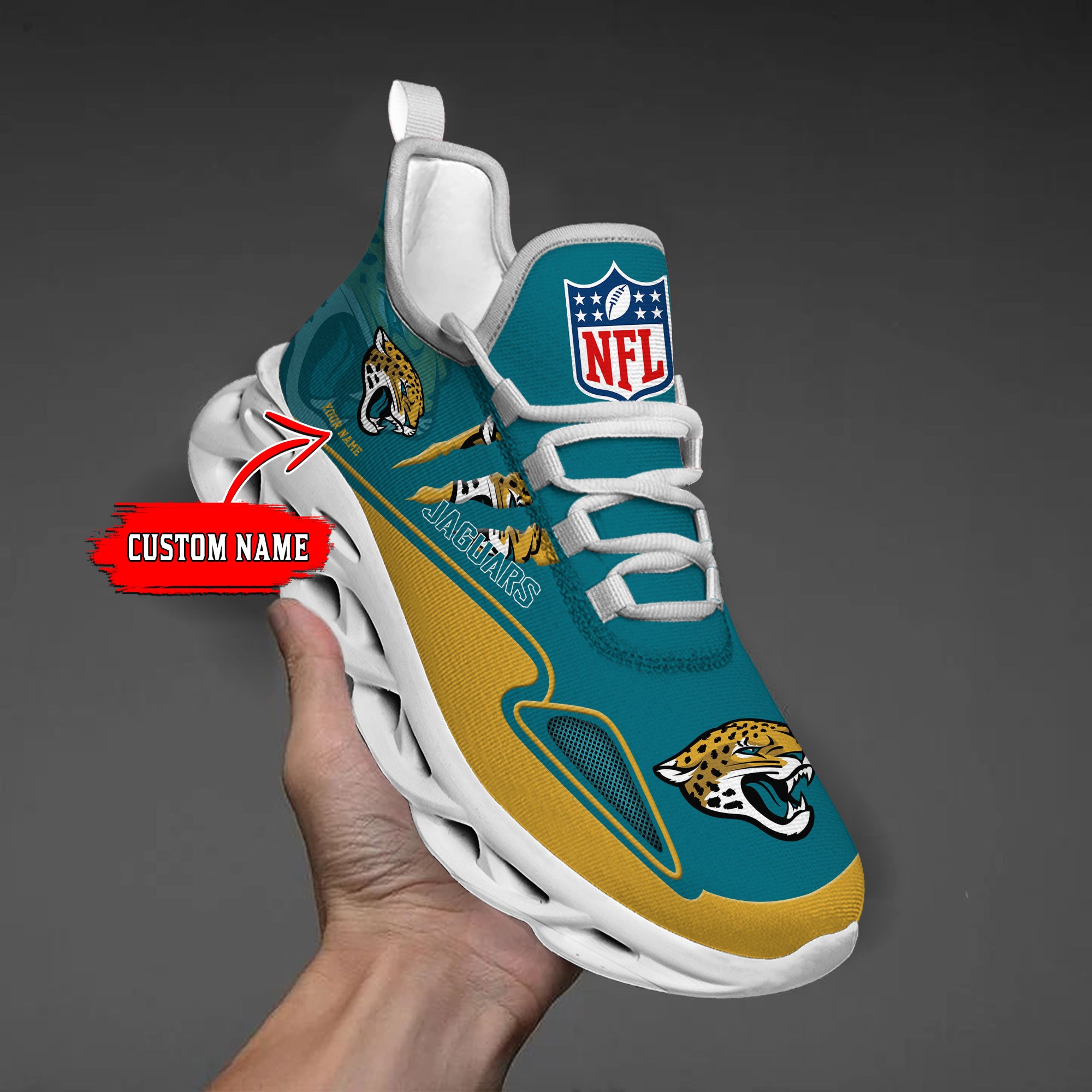 Personalized Jacksonville Jaguars Max Soul Shoes Sneakers for Men And Women – NFL Football Fan Shoes, Team Sneakers