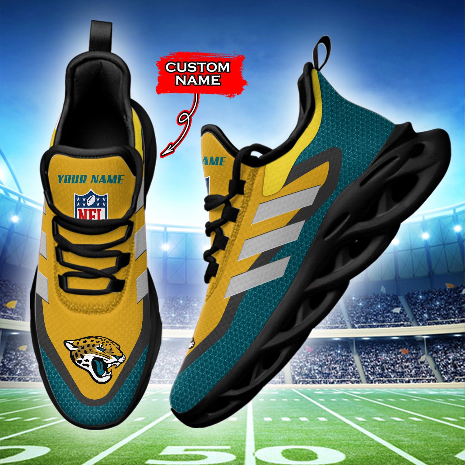 Personalized Jacksonville Jaguars NFL Max Soul Shoes Sneakers for Men And Women – NFL Football Fan Shoes, Team Sneakers - Image 3