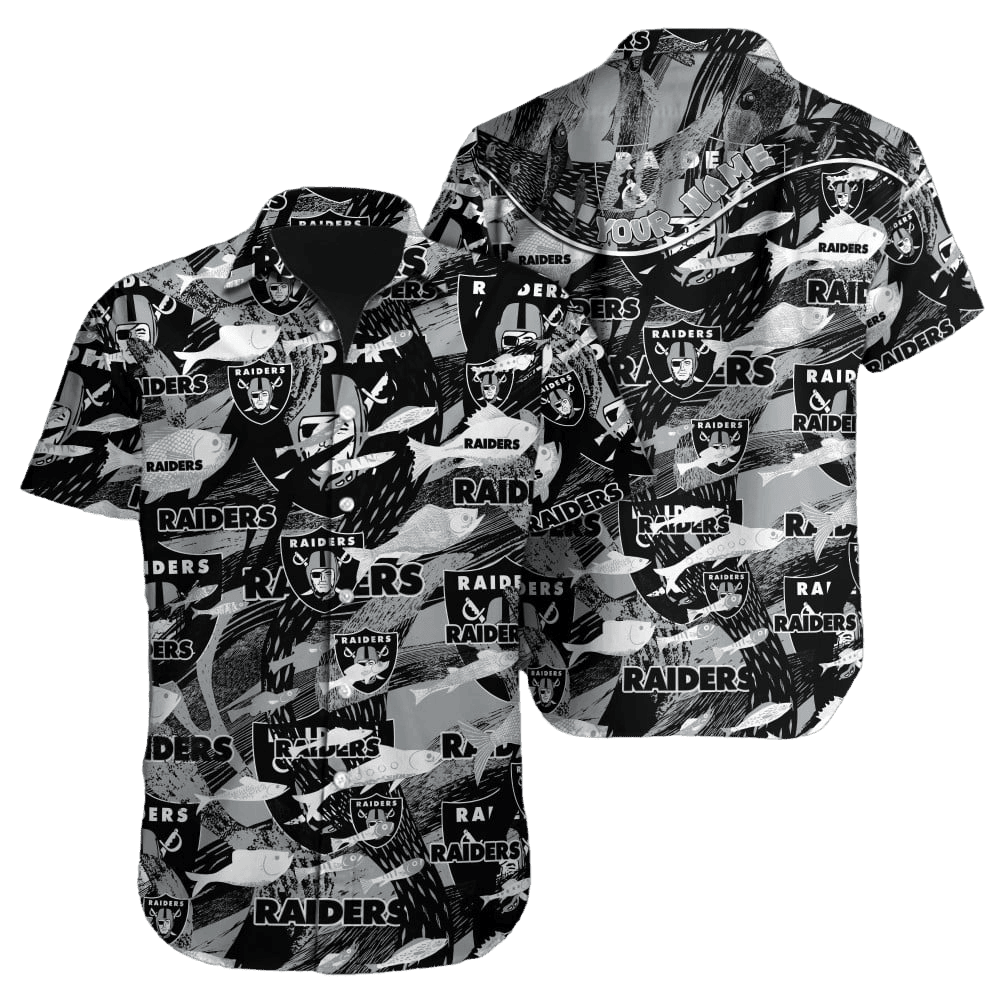 Personalized Las Vegas Raiders Grayscale Chaos Aloha Hawaiian Shirt for Men & Women