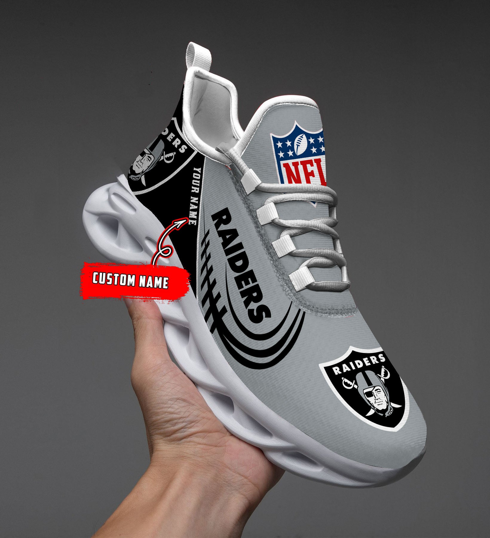 Personalized Las Vegas Raiders NFL Max Soul Shoes Sneakers for Men And Women – NFL Football Fan Shoes, Team Sneakers