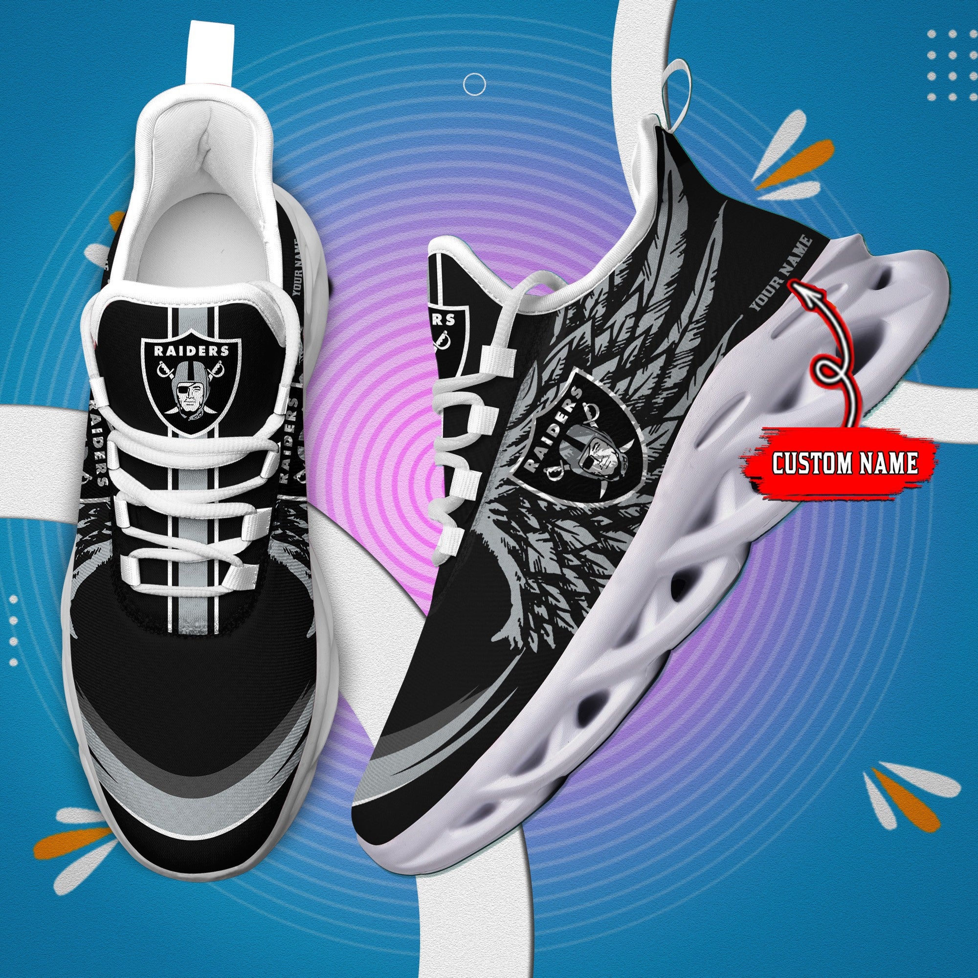 Personalized Las Vegas Raiders NFL Max Soul Shoes Sneakers for Men And Women – NFL Football Fan Shoes, Team Sneakers