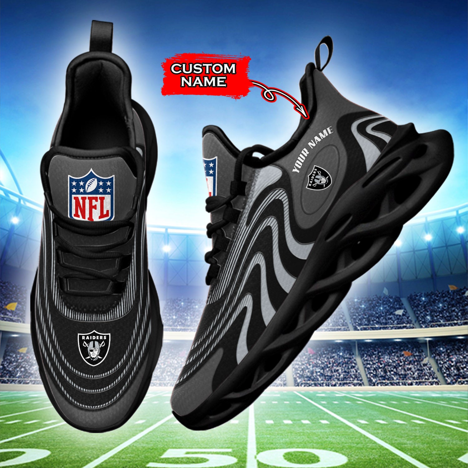 Personalized Las Vegas Raiders NFL Max Soul Shoes Sneakers for Men And Women – NFL Football Fan Shoes, Team Sneakers - Image 3
