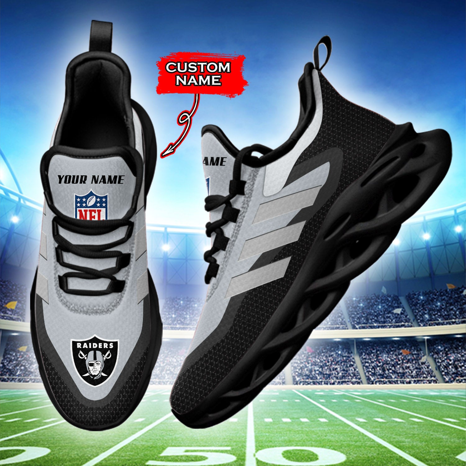 Personalized Las Vegas Raiders NFL Max Soul Shoes Sneakers for Men And Women – NFL Football Fan Shoes, Team Sneakers - Image 3
