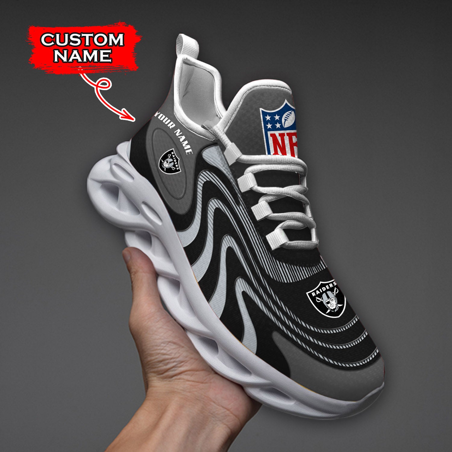 Personalized Las Vegas Raiders NFL Max Soul Shoes Sneakers for Men And Women – NFL Football Fan Shoes, Team Sneakers