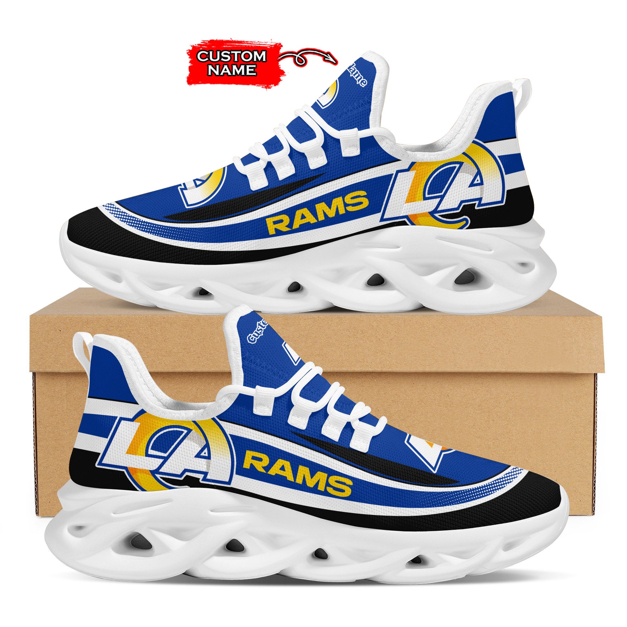 Personalized Los Angeles Rams Max Soul Shoes Sneakers for Men And Women – NFL Football Fan Shoes, Team Sneakers