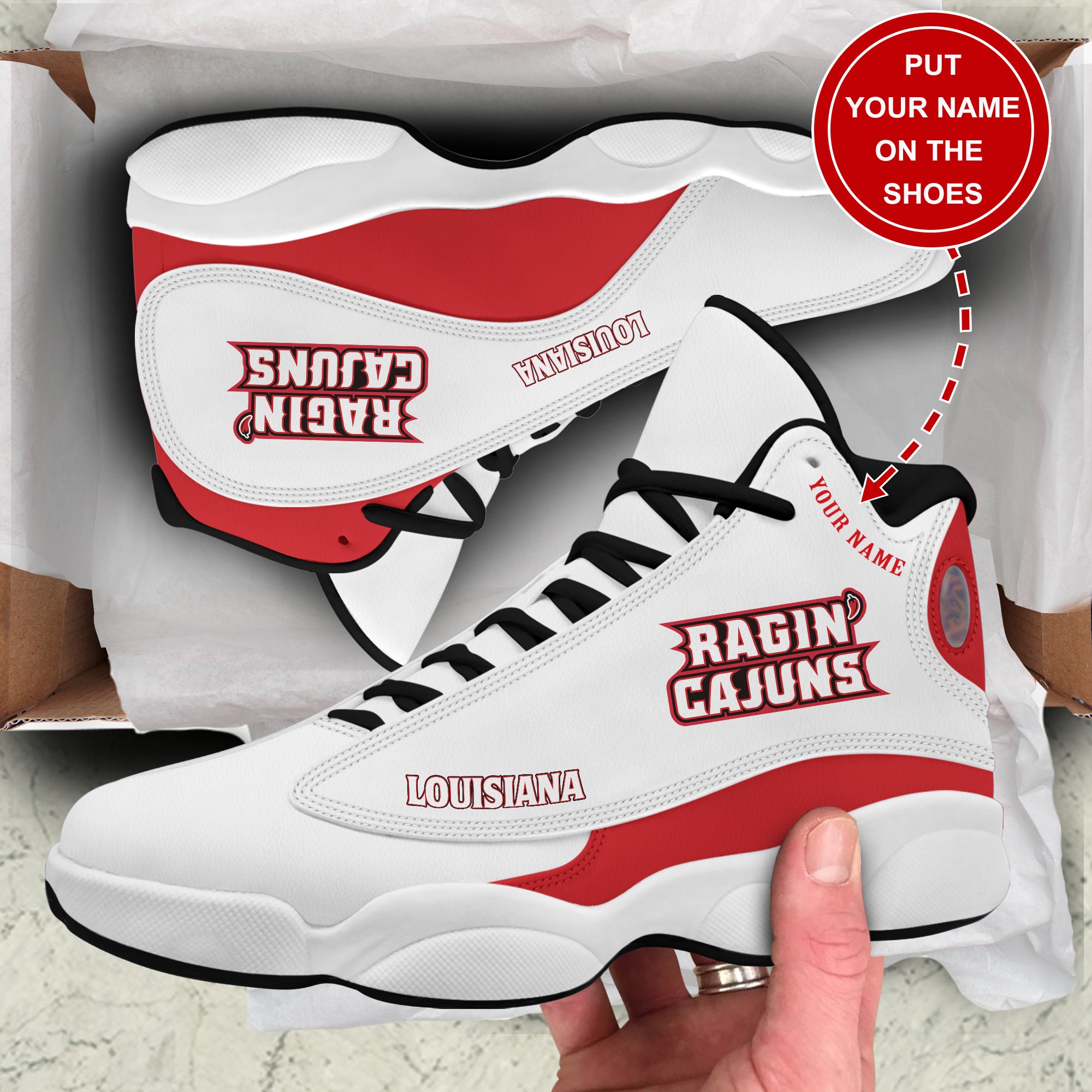 Personalized Louisiana Ragin Cajuns JD13 Sneakers Shoes for Men & Women | Custom Fan Gift