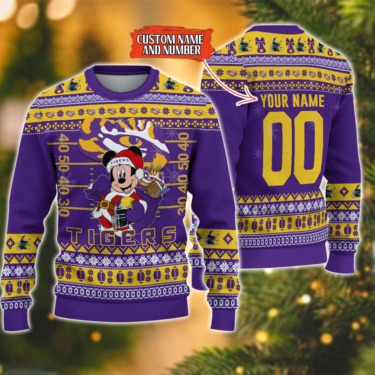 Personalized LSU Tigers Mickey Ugly Christmas Sweater,