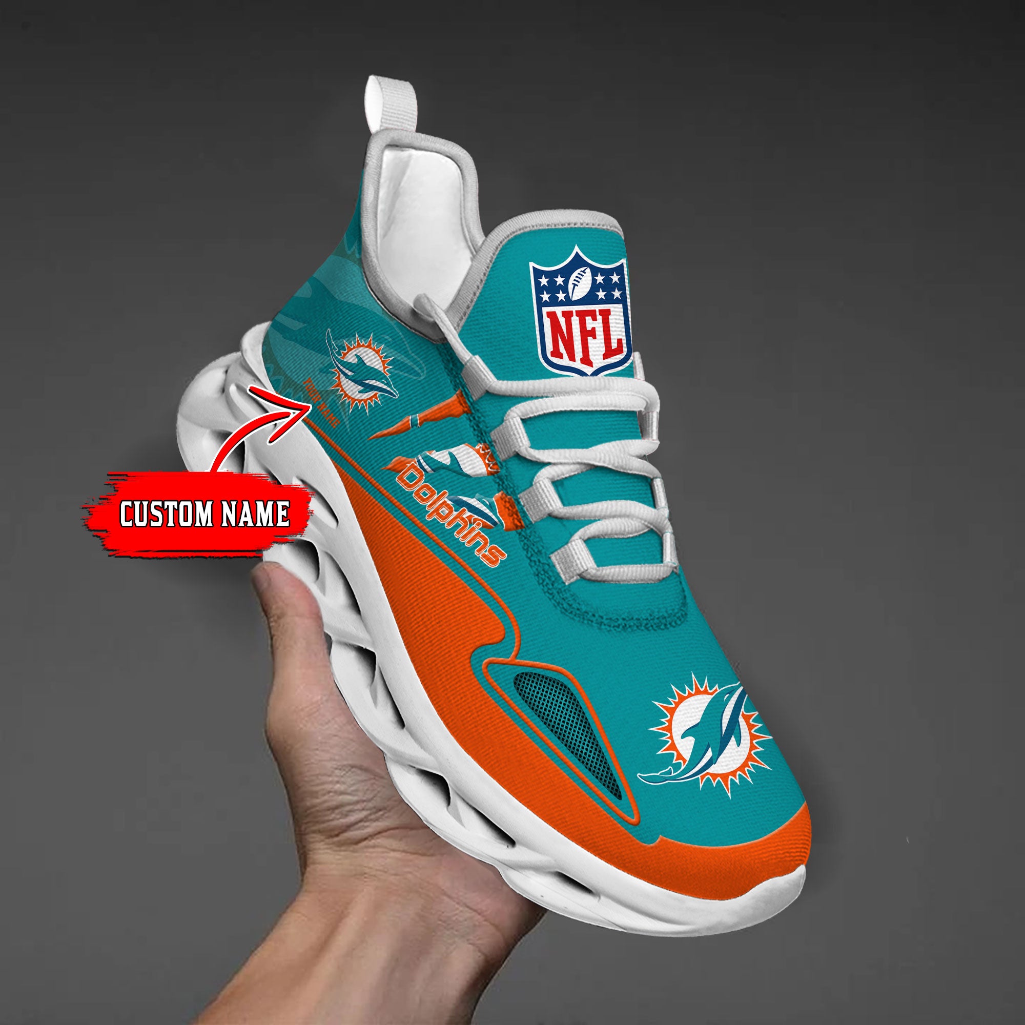 Personalized Miami Dolphins Max Soul Shoes Sneakers for Men And Women – NFL Football Fan Shoes, Team Sneakers