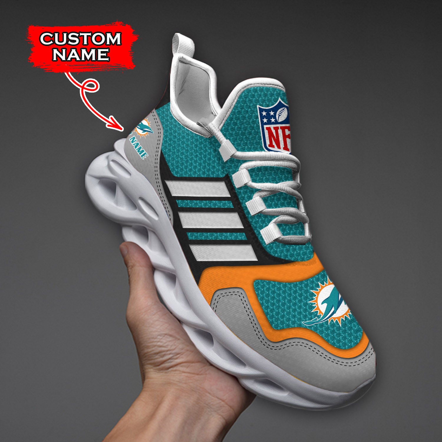Personalized Miami Dolphins NFL Max Soul Shoes Sneakers for Men And Women – NFL Football Fan Shoes, Team Sneakers