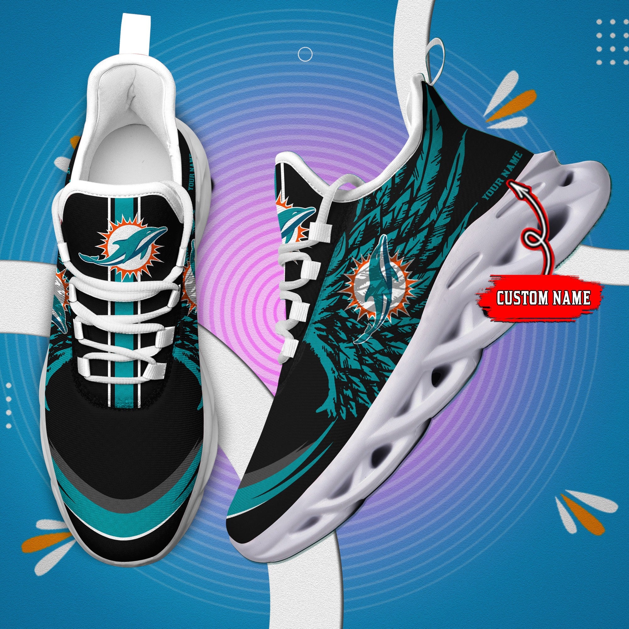 Personalized Miami Dolphins NFL Max Soul Shoes Sneakers for Men And Women – NFL Football Fan Shoes, Team Sneakers