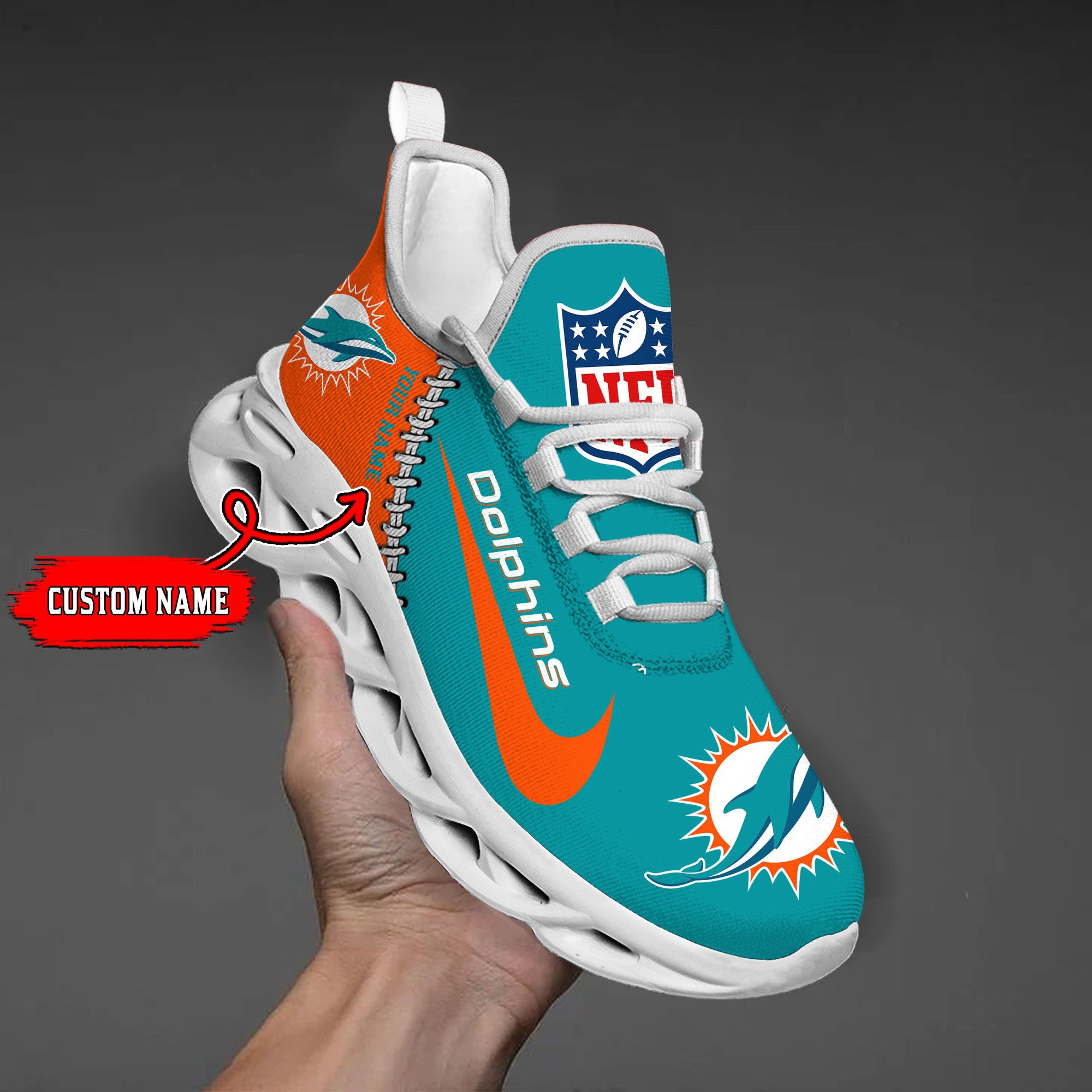 Personalized Miami Dolphins NFL Max Soul Shoes Sneakers for Men And Women – NFL Football Fan Shoes, Team Sneakers