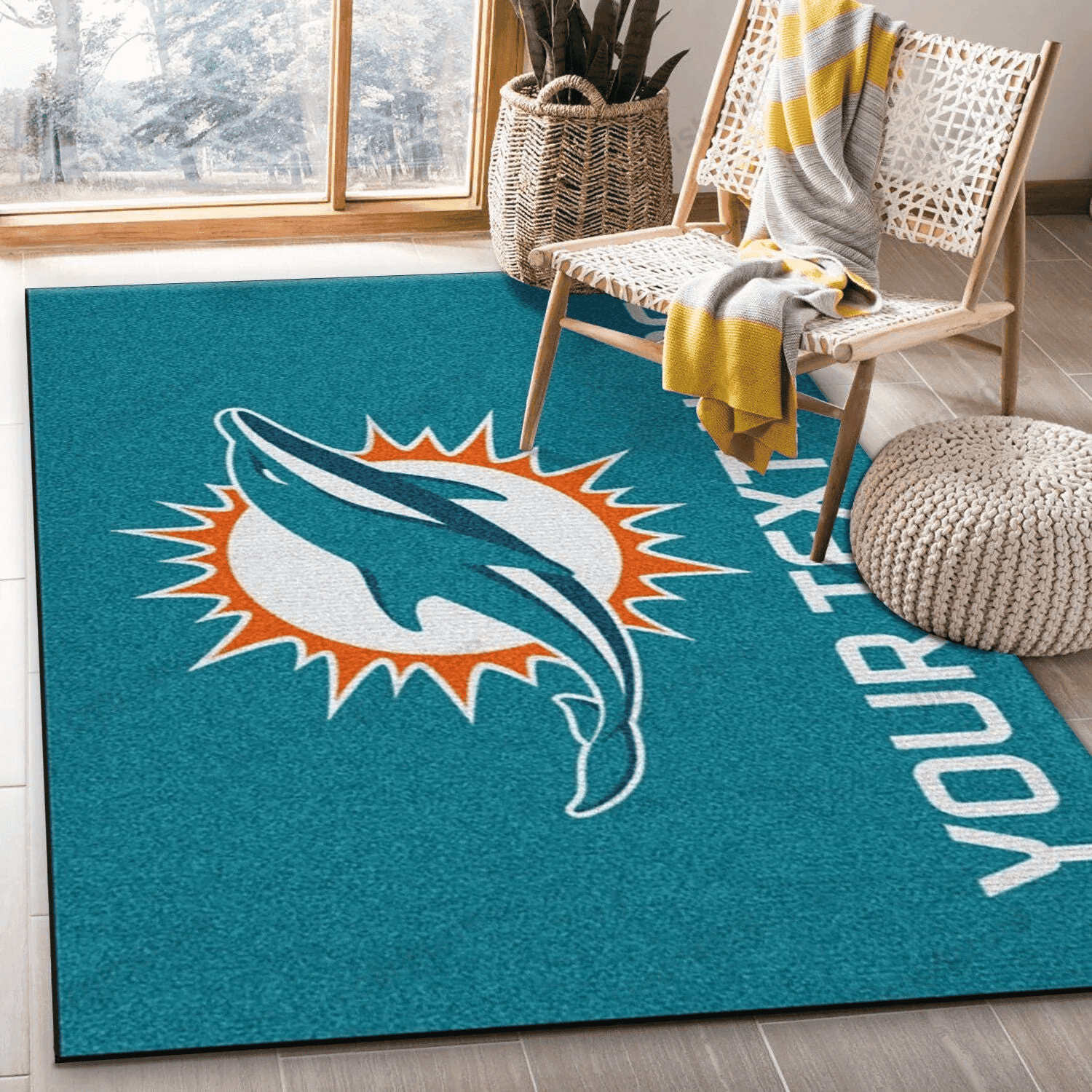 Personalized Miami Dolphins Personalized Accent Rug Rectangle Area Rug – Full Print Carpet For Living Room & Bedroom Home Decor