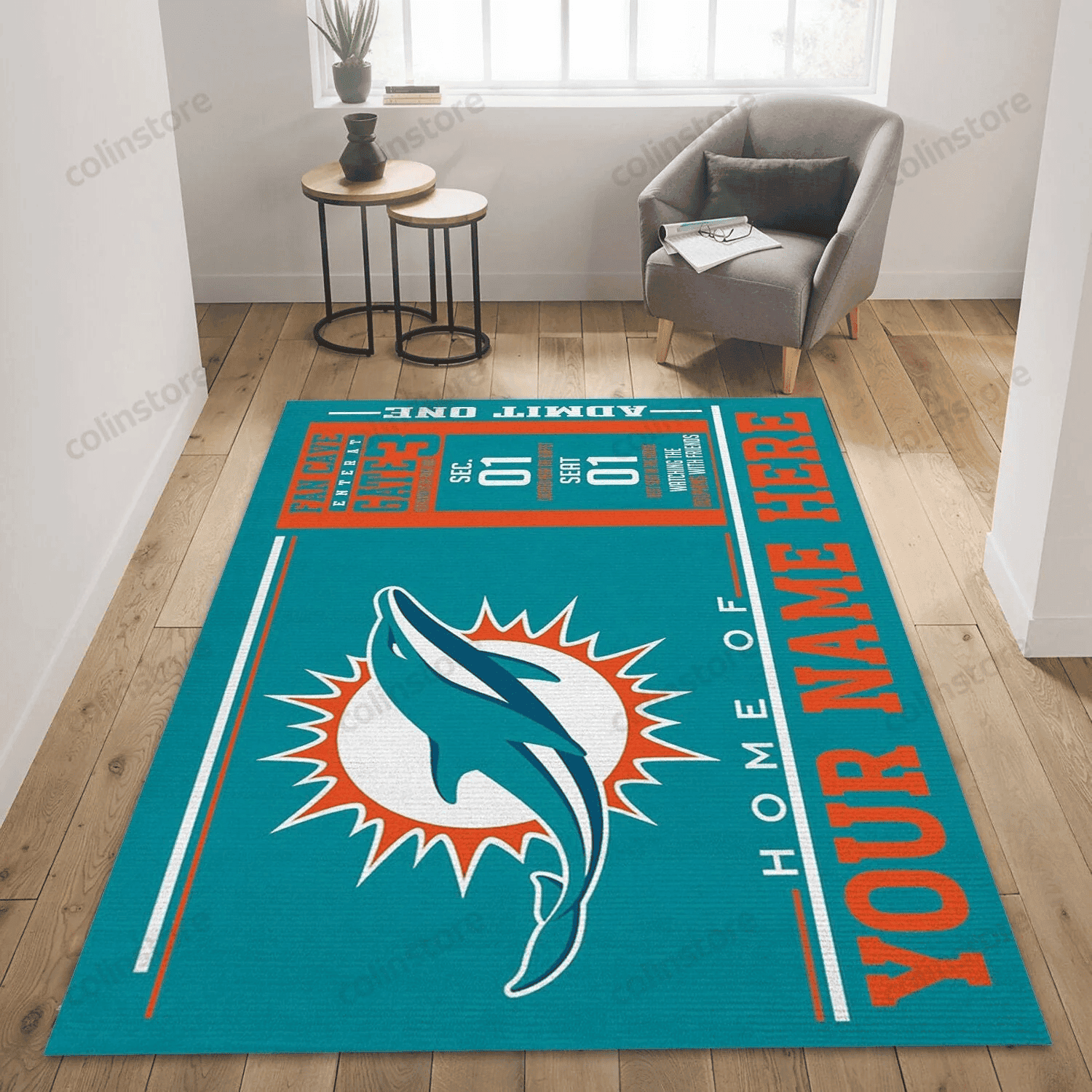 Personalized Miami Dolphins Wincraft Personalized Rectangle Area Rug – Full Print Carpet For Living Room & Bedroom Home Decor