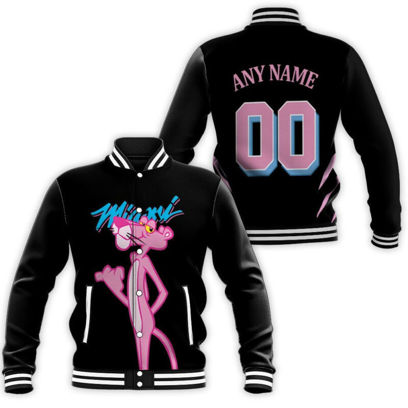 Personalized Miami Heat x Pink Panther Mashup Personalized Name Baseball Jacket for Men & Women | Sports Fan Gift