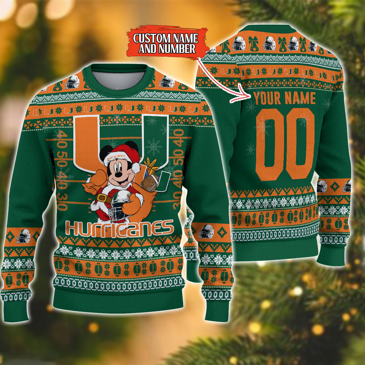 Personalized Miami Hurricanes Mickey Ugly Christmas Sweater,
