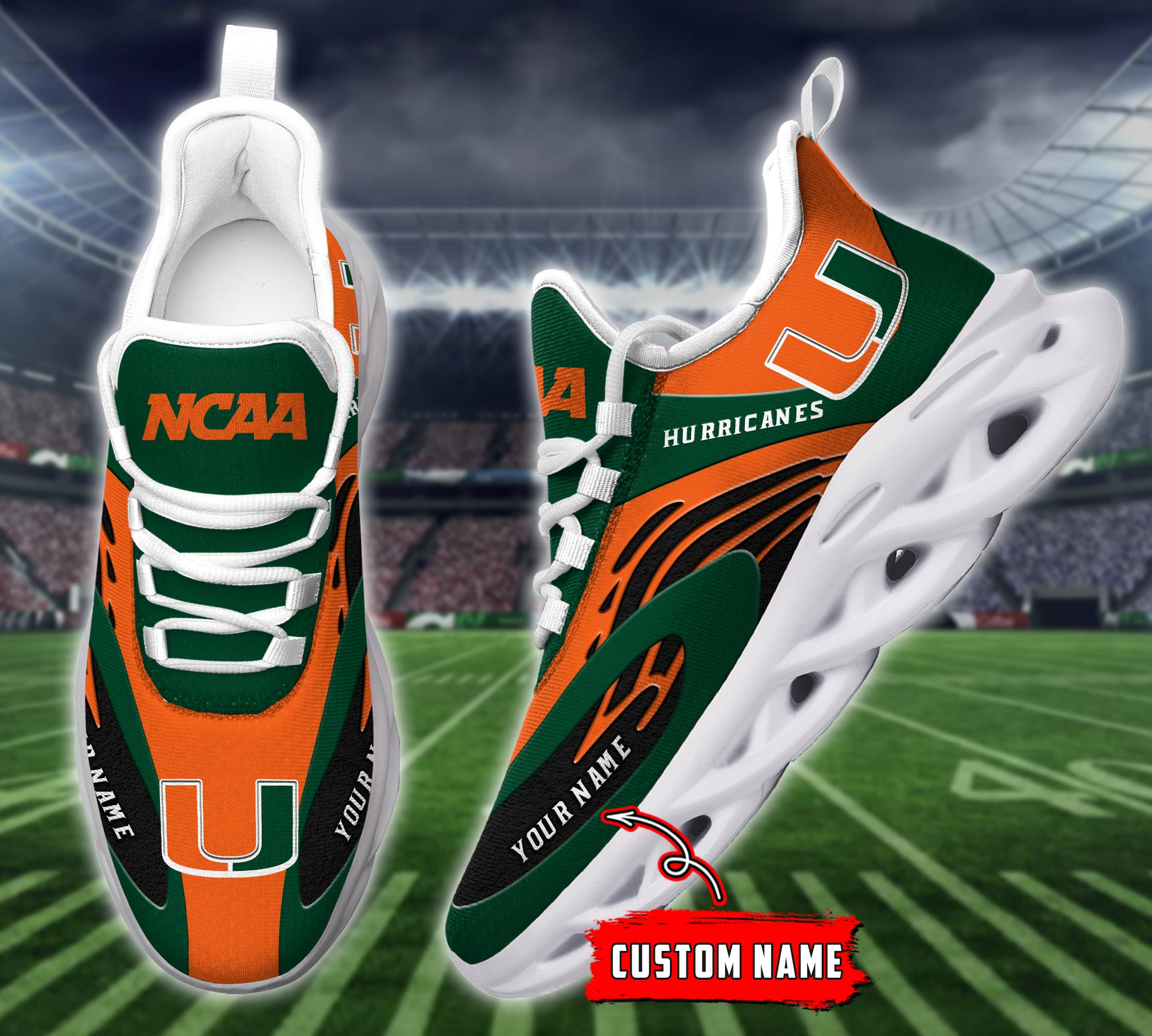 Personalized Miami Hurricanes NCAA Max Soul Shoes Sneakers for Men And Women – NCAA Fan Shoes, Team Sneakers