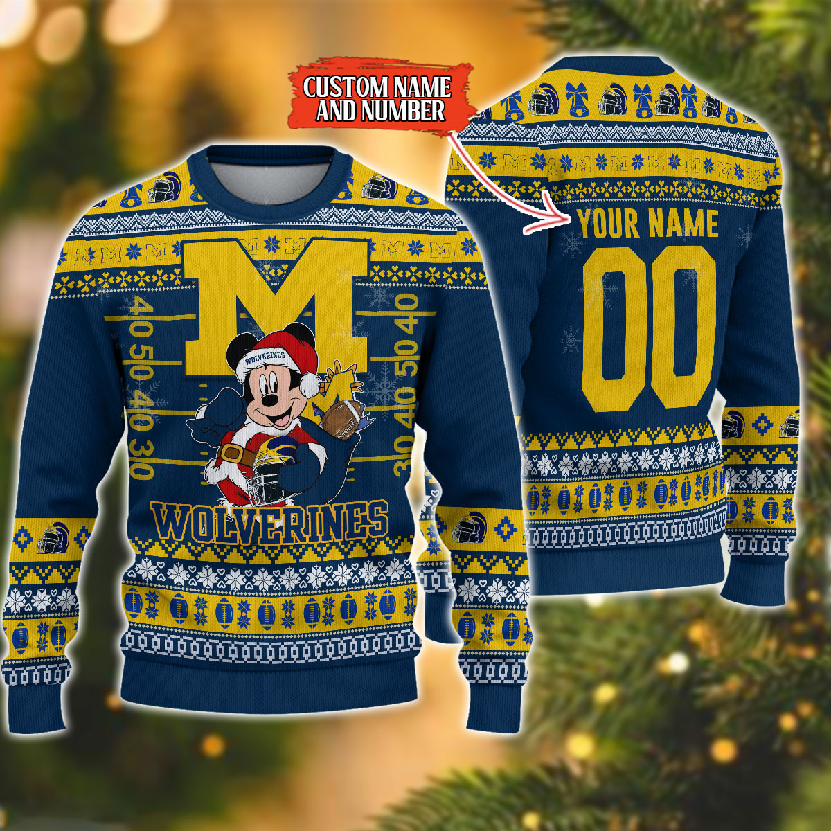 Personalized Michigan Wolverines Mickey Ugly Christmas Sweater
