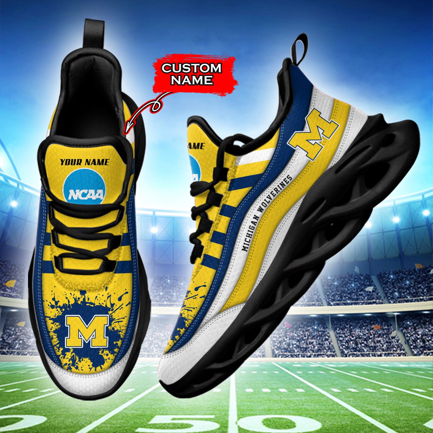 Personalized Michigan Wolverines NCAA Max Soul Shoes Sneakers for Men And Women – NCAA Fan Shoes, Team Sneakers - Image 3
