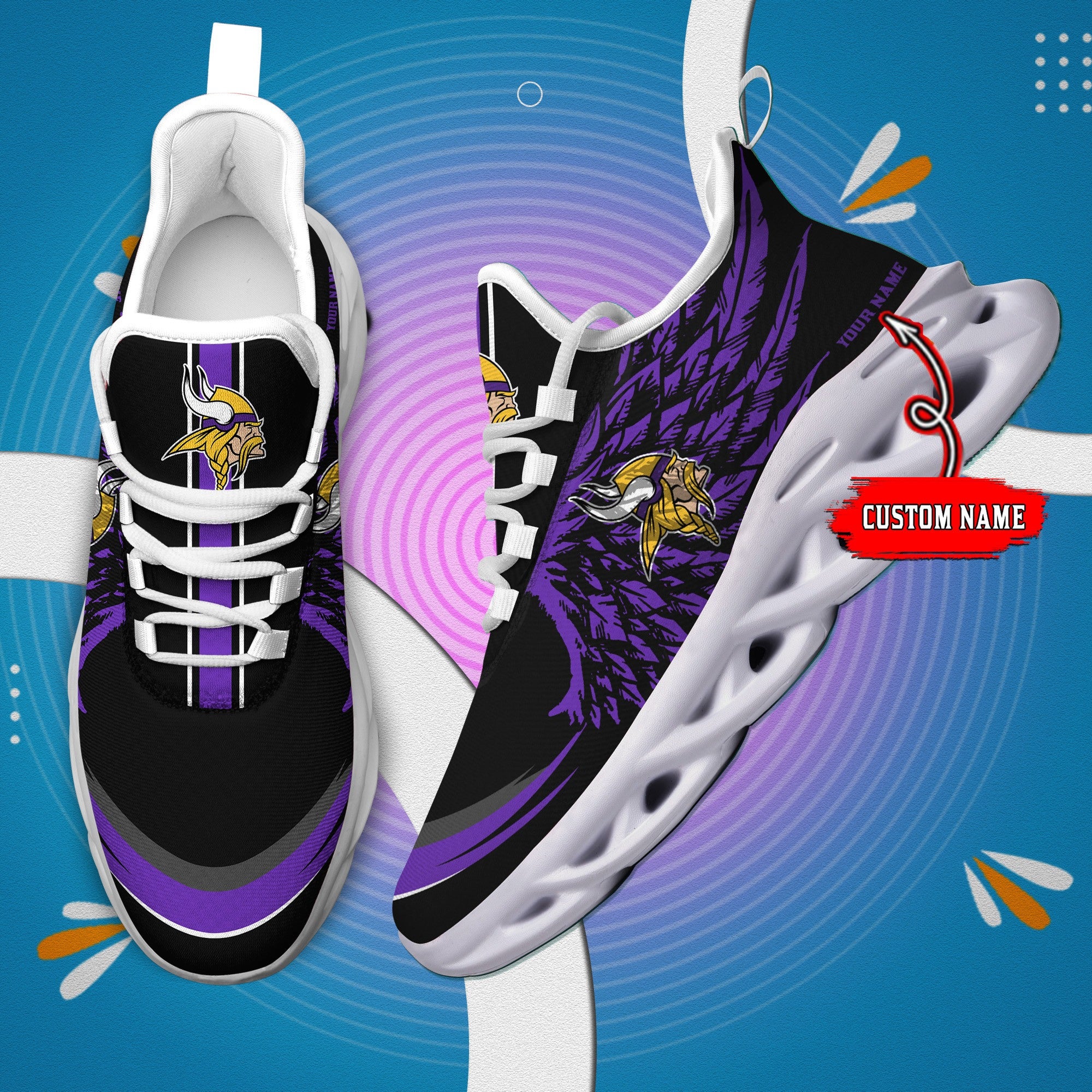 Personalized Minnesota Vikings NFL Max Soul Shoes Sneakers for Men And Women – NFL Football Fan Shoes, Team Sneakers