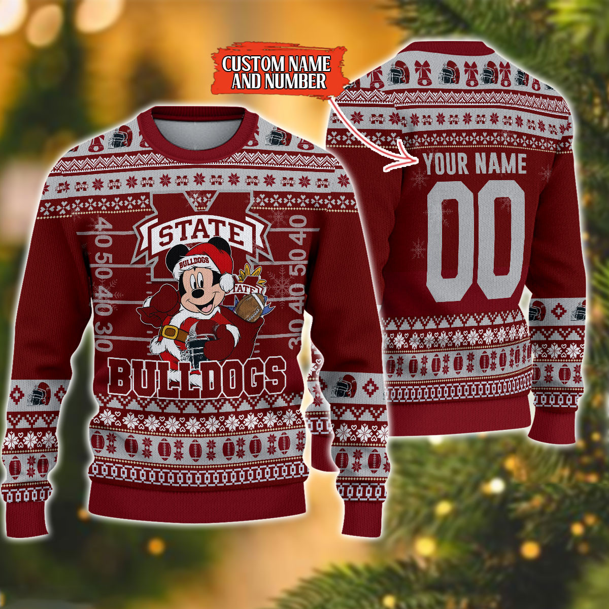 Personalized Mississippi State Bulldogs Mickey Ugly Christmas Sweater,