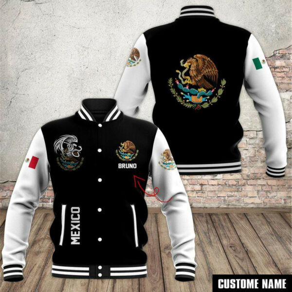 Personalized Name Coat Of Arms Mexico Baseball Jacket for Men & Women | Lifestyle Fan Gift