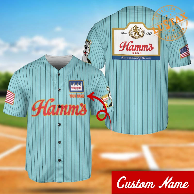 Personalized Name Hamms Beer Jershey Shirt, Personalized Name Hamms Beer Striped Design Baseball Jersey Shirt Collection