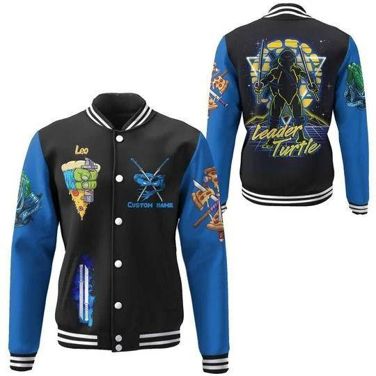 Personalized Name Leo Leader Teenage Mutant Ninja Turtles Baseball Jacket for Men & Women | Cartoon Fan Gift