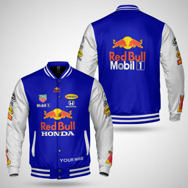 Personalized Name Mobil Red Bull Honda F1 Team Baseball Jacket for Men & Women | Vehicle Brand Fan Gift