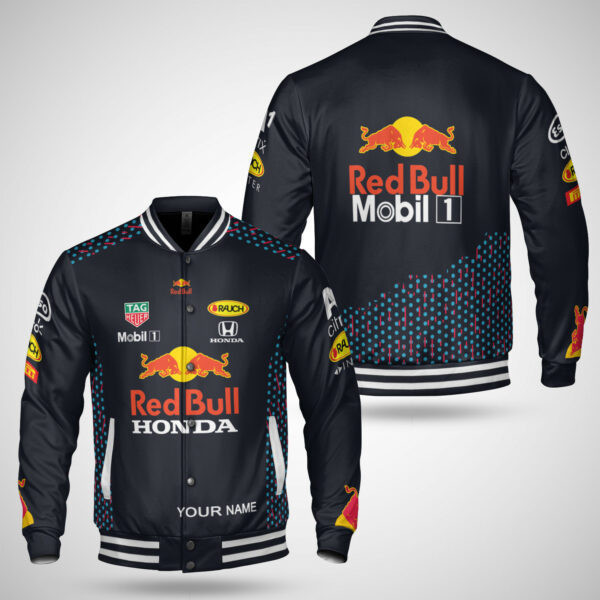 Personalized Name Mobil Red Bull Honda F1 Team Baseball Jacket for Men & Women | Vehicle Brand Fan Gift