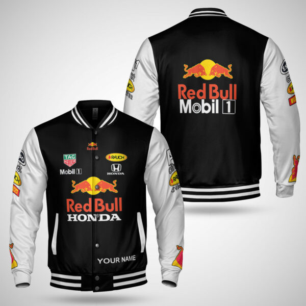 Personalized Name Mobil Red Bull Honda F1 Team Baseball Jacket for Men & Women | Vehicle Brand Fan Gift