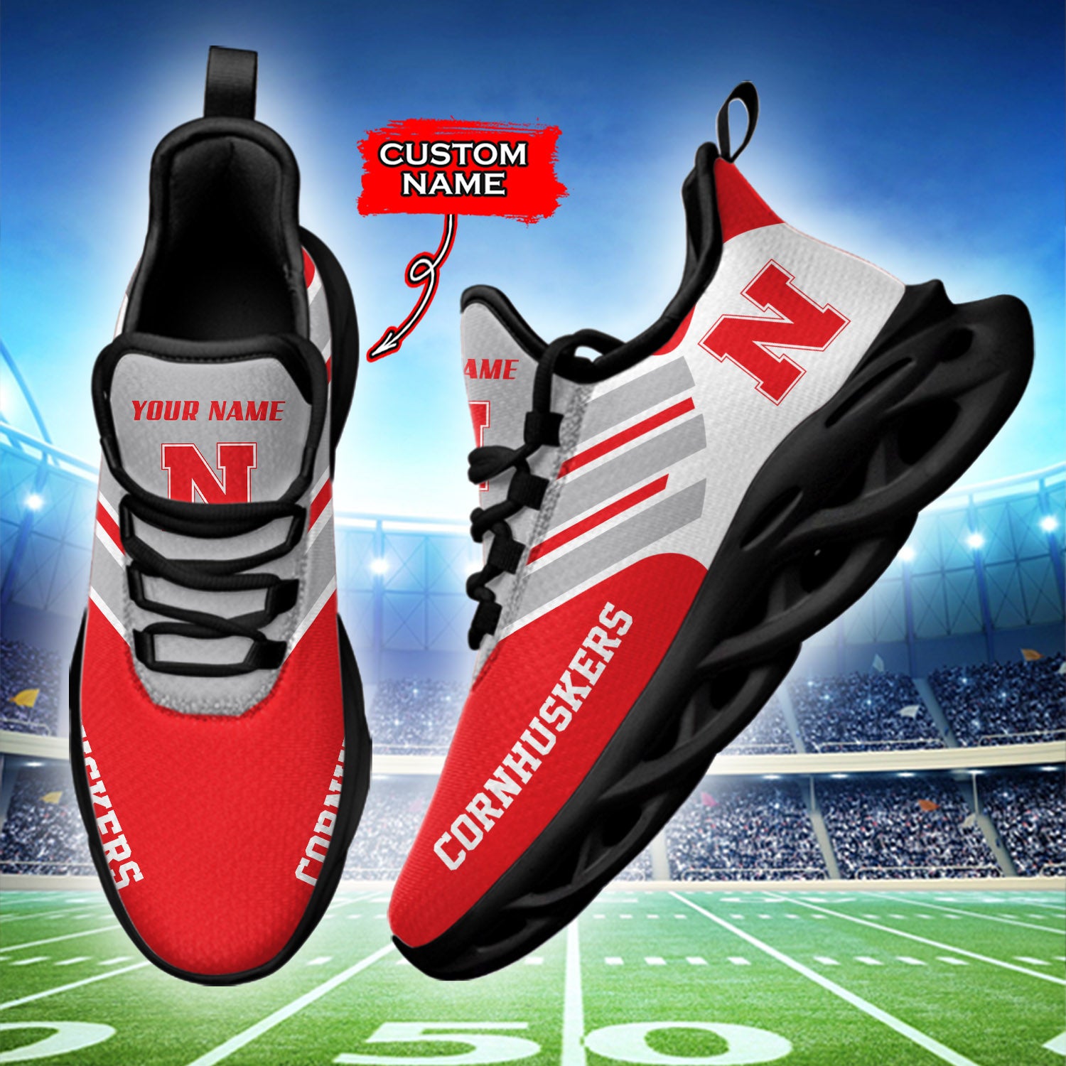 Personalized Nebraska Cornhuskers NCAA Max Soul Shoes Sneakers for Men And Women – NCAA Fan Shoes, Team Sneakers - Image 3