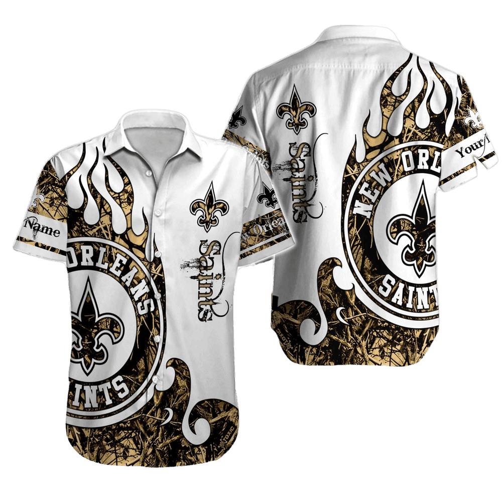 Personalized New Orleans Saints Inferno Crest Aloha Hawaiian Shirt for Men & Women