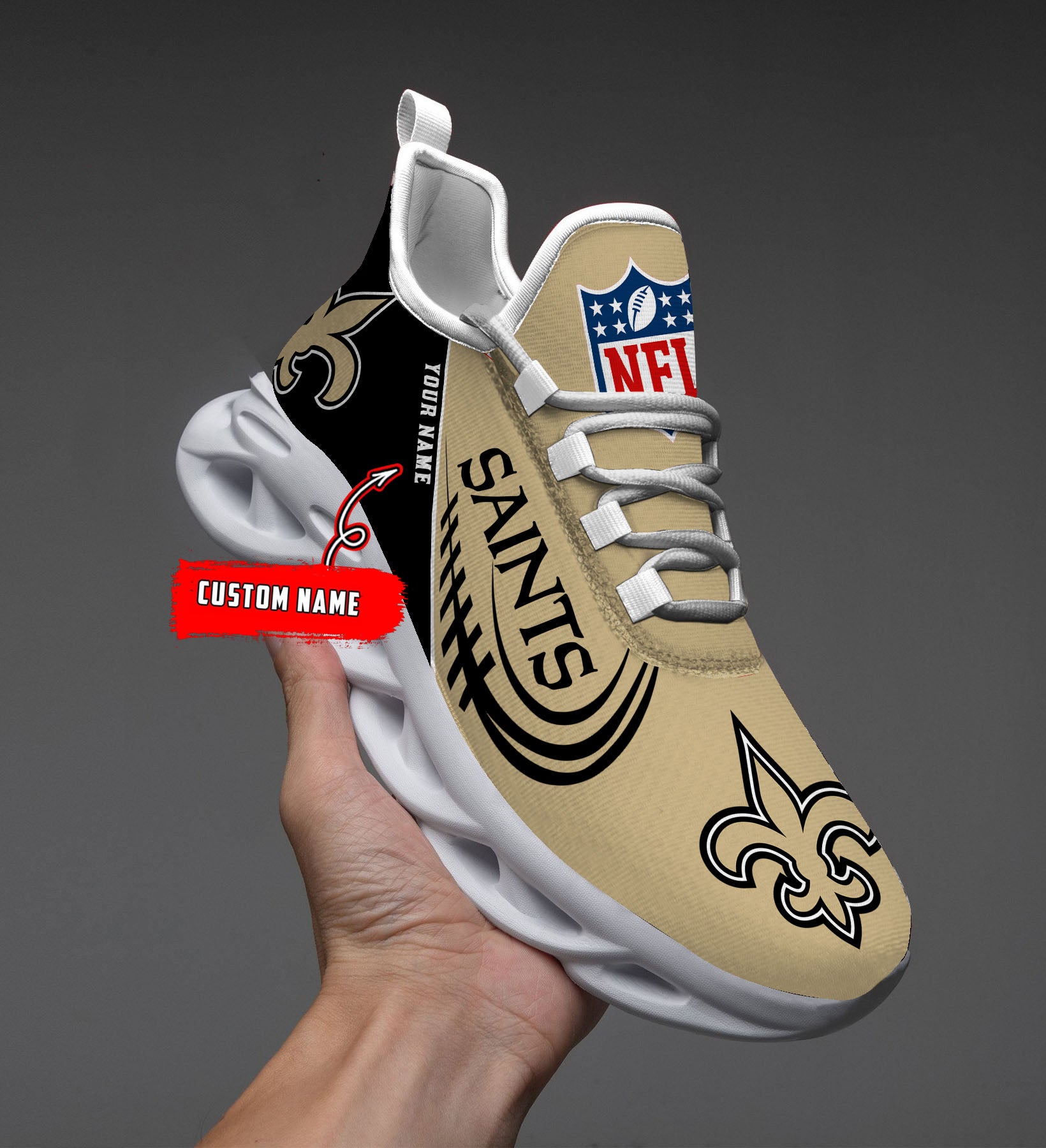 Personalized New Orleans Saints NFL Max Soul Shoes Sneakers for Men And Women – NFL Football Fan Shoes, Team Sneakers