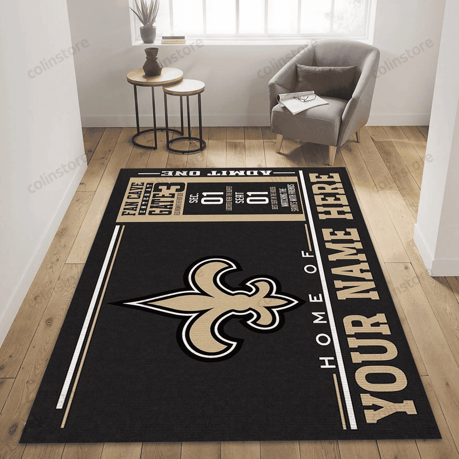 Personalized New Orleans Saints Wincraft Personalized Rectangle Area Rug – Full Print Carpet For Living Room & Bedroom Home Decor