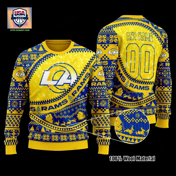 Personalized Nfl Los Angeles Rams Custom Yellow Christmas Sweater
