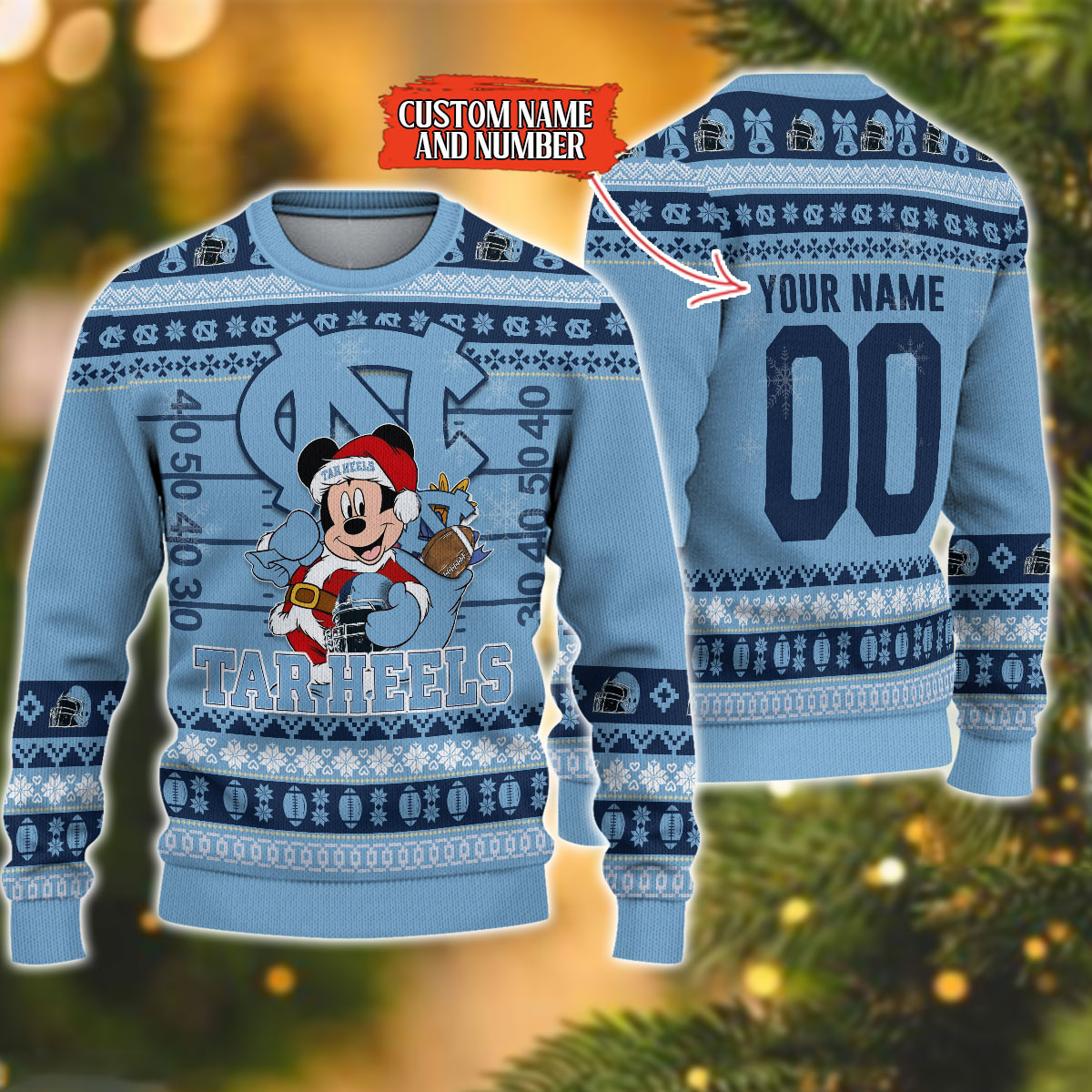 Personalized North Carolina Tar Heels Mickey Ugly Christmas Sweater,