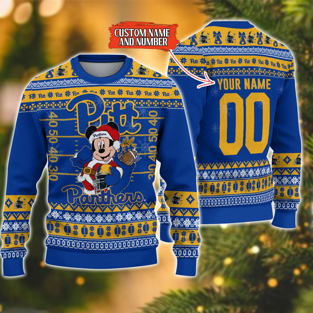 Personalized Pittsburgh Panthers Mickey Ugly Christmas Sweater,