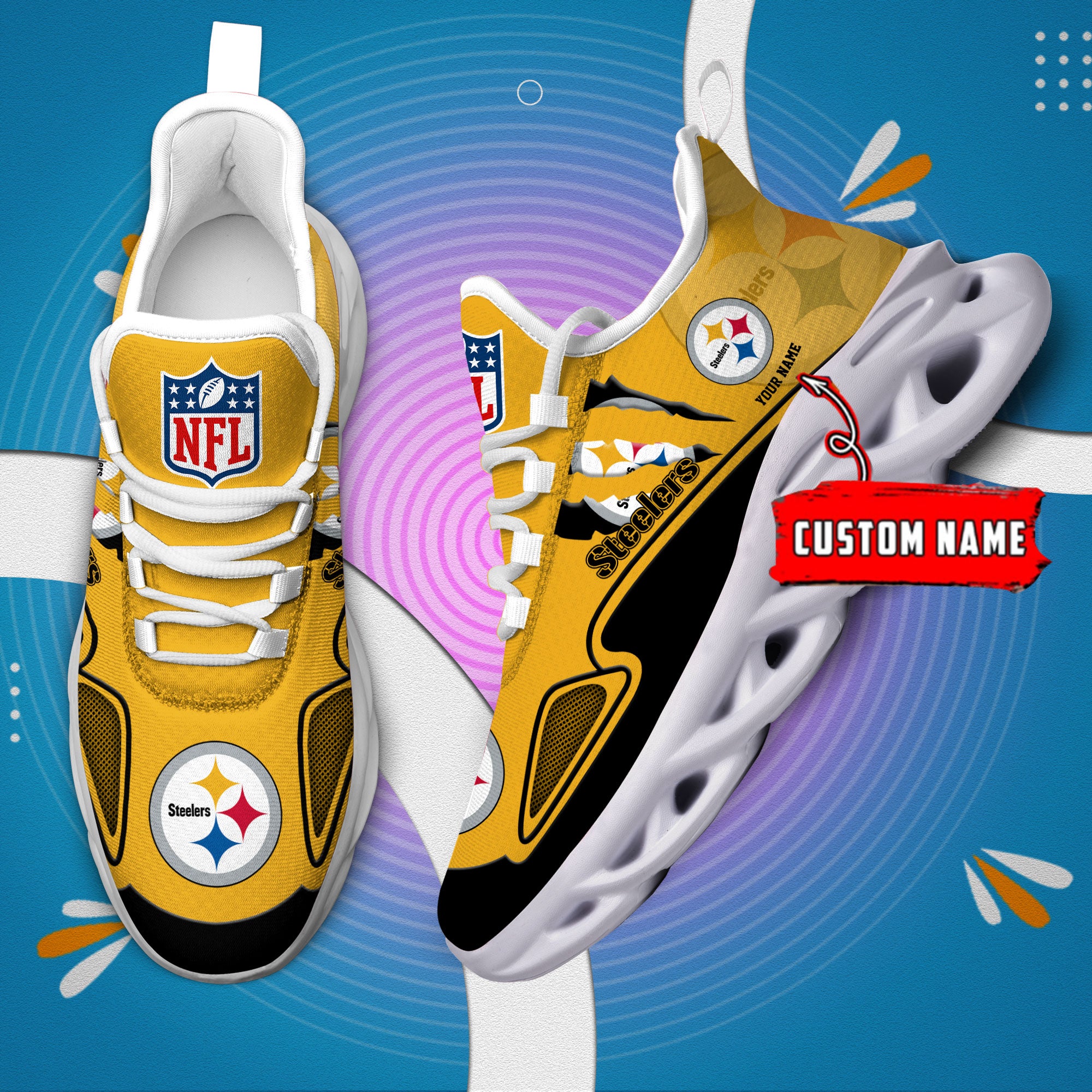 Personalized Pittsburgh Steelers Max Soul Shoes Sneakers for Men And Women – NFL Football Fan Shoes, Team Sneakers - Image 4