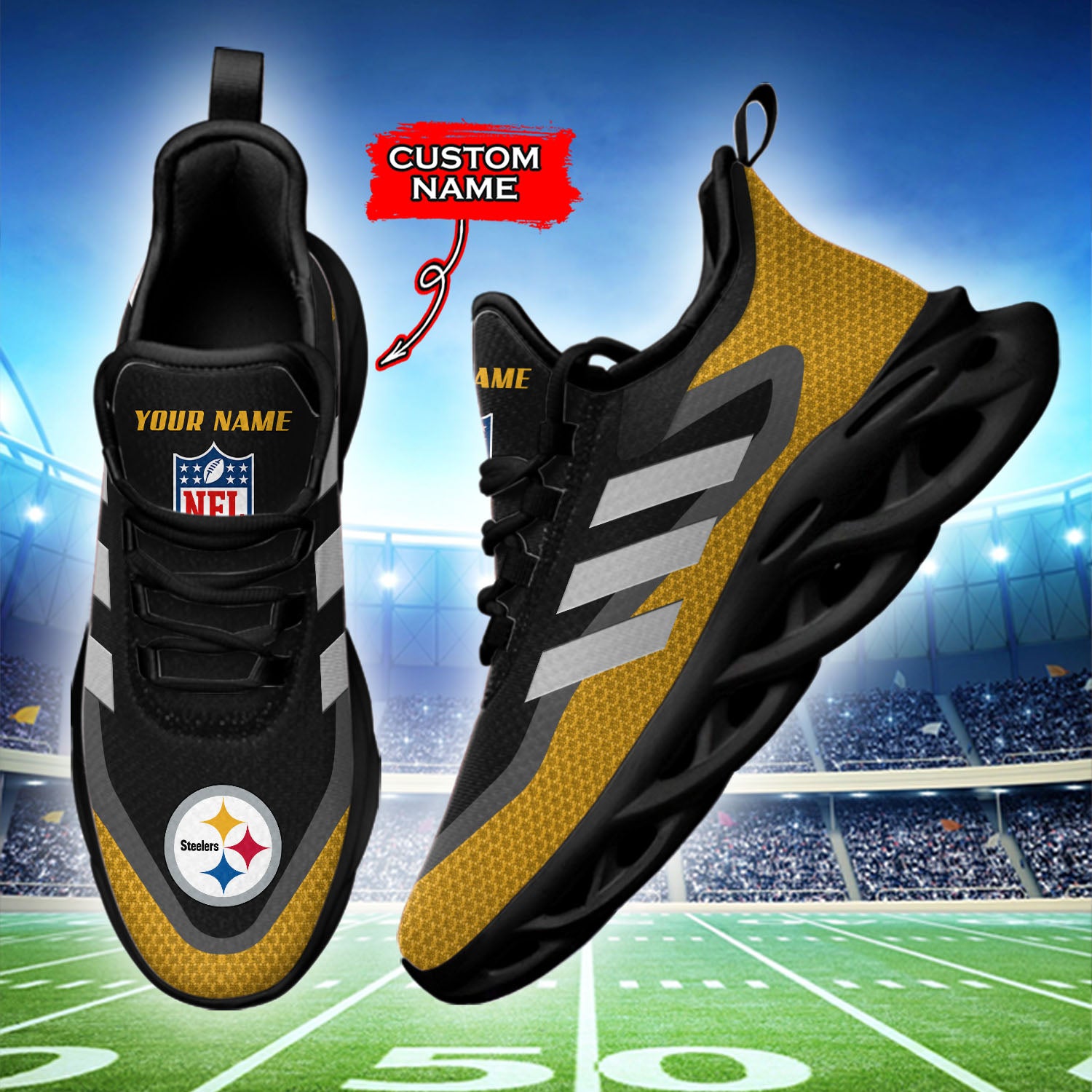Personalized Pittsburgh Steelers NFL Max Soul Shoes Sneakers for Men And Women – NFL Football Fan Shoes, Team Sneakers - Image 3