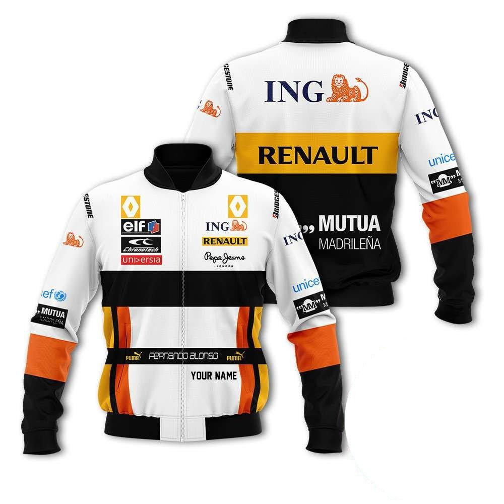 Personalized Renault F1 Team Racing Fernando Alonso Bomber Jacket | Streetwear Jacket for Men & Women | Fan Gift