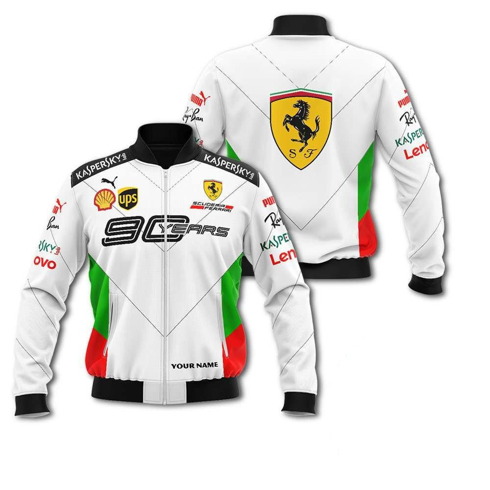 Personalized Scuderia Ferrari Racing 90 Years Bomber Jacket | Automotive Jacket for Men & Women | Car Fan Gift