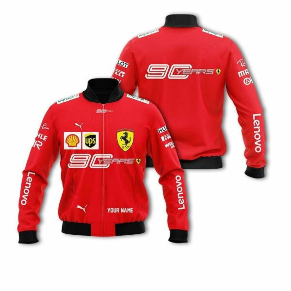 Personalized Scuderia Ferrari Racing 90 Years Lenovo Bomber Jacket | Automotive Jacket for Men & Women | Car Fan Gift