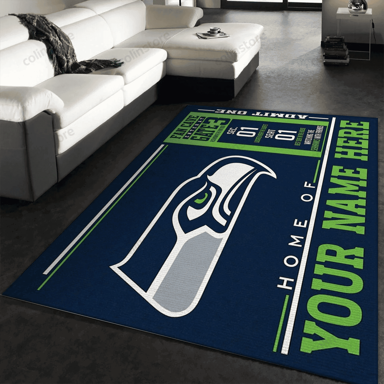 Personalized Seattle Seahawks Wincraft Personalized Rectangle Area Rug – Full Print Carpet For Living Room & Bedroom Home Decor