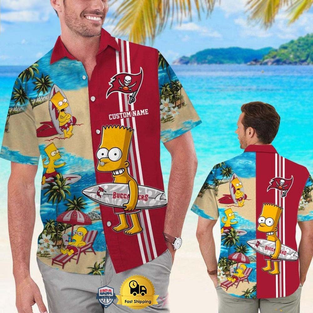Personalized Tampa Bay Buccaneers Bart Simpson Tropical Aloha Hawaiian Shirt for Men & Women
