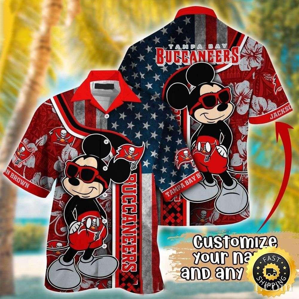 Personalized Tampa Bay Buccaneers Mickey American Flag Aloha Hawaiian Shirt for Men & Women
