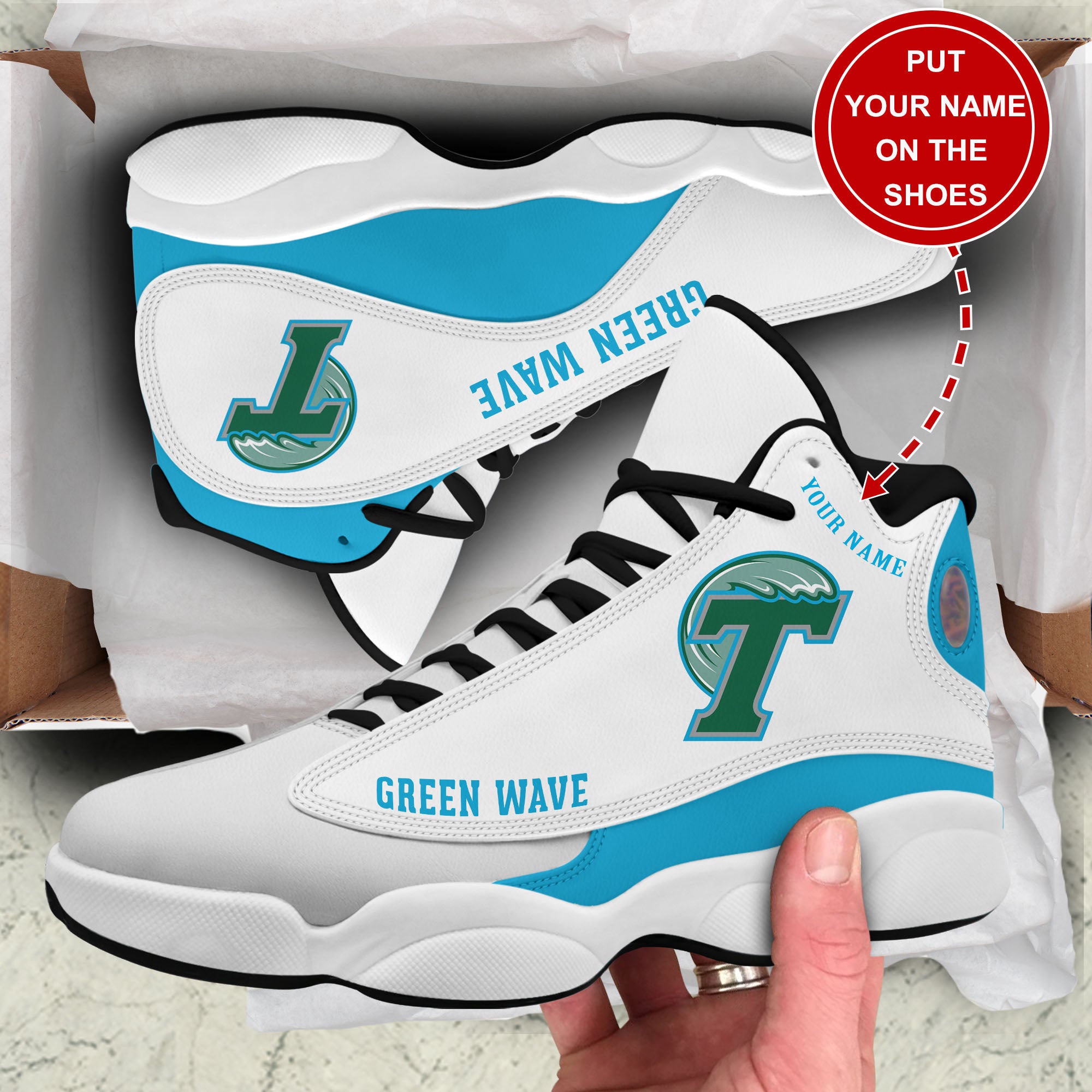 Personalized Tulane Green Wave JD13 Sneakers Shoes for Men & Women | Custom Fan Gift